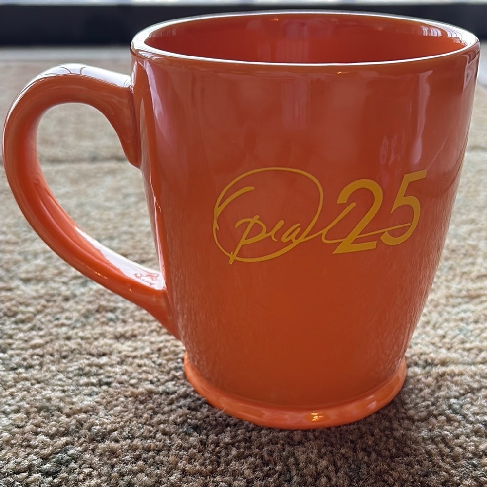 Oprah 25 Commemorative Vibrant Orange and Yellow Ceramic Mug with Curved Handle